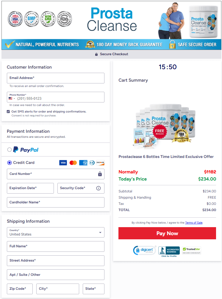 ProstaCleanse checkout page